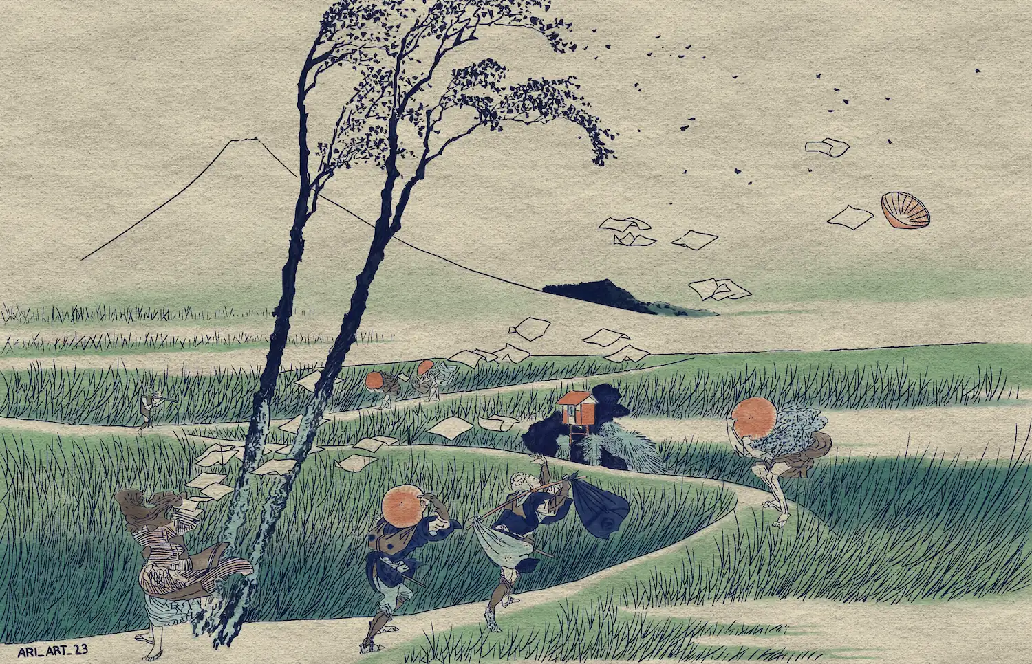 Ilustración de la obra de Ejiri en la provincia de Suruga del artista Hokusai.