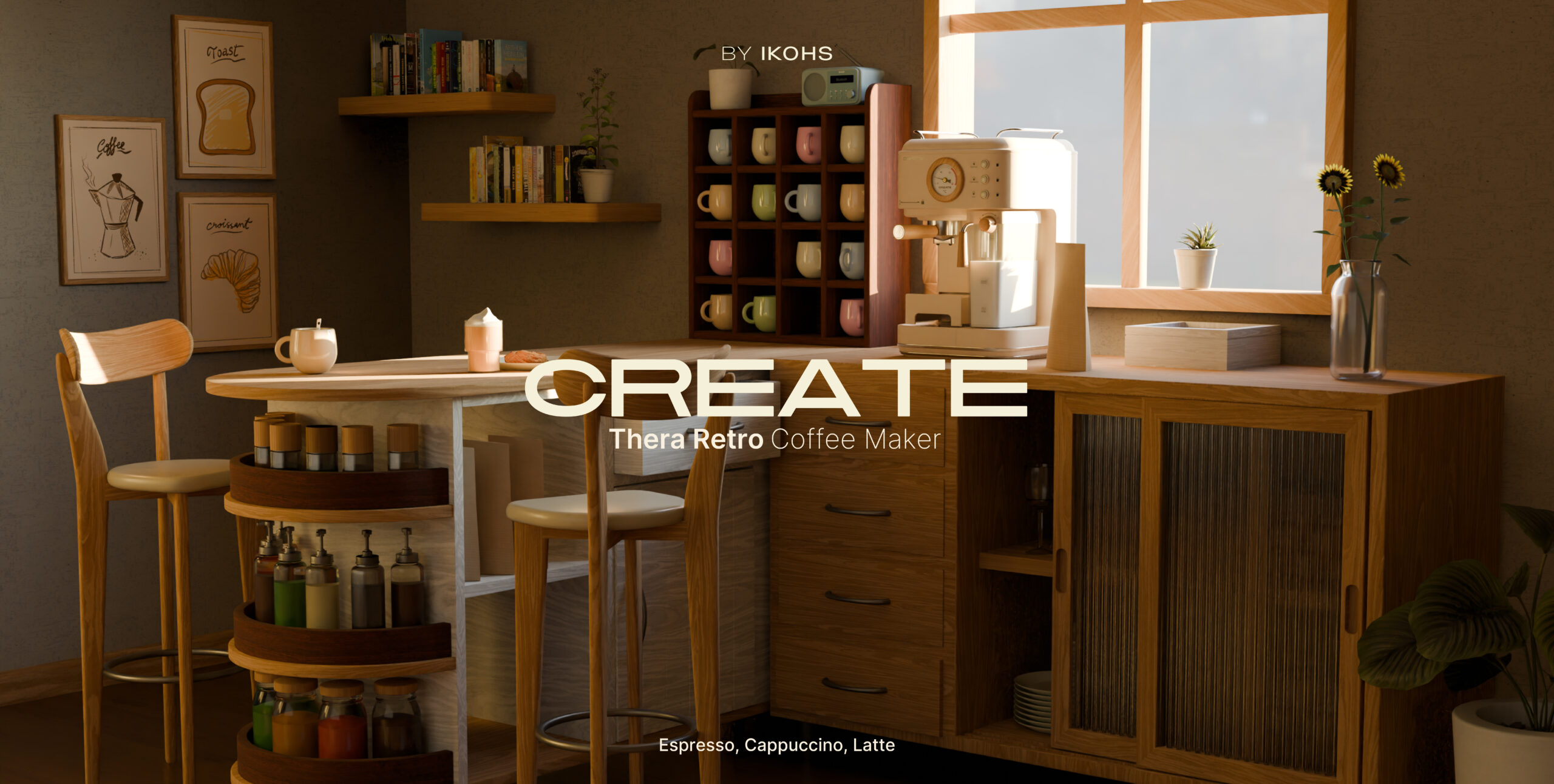 cartel-cafetera-cocina Cartel de cocina equipada con cafetera de la marca CREATE