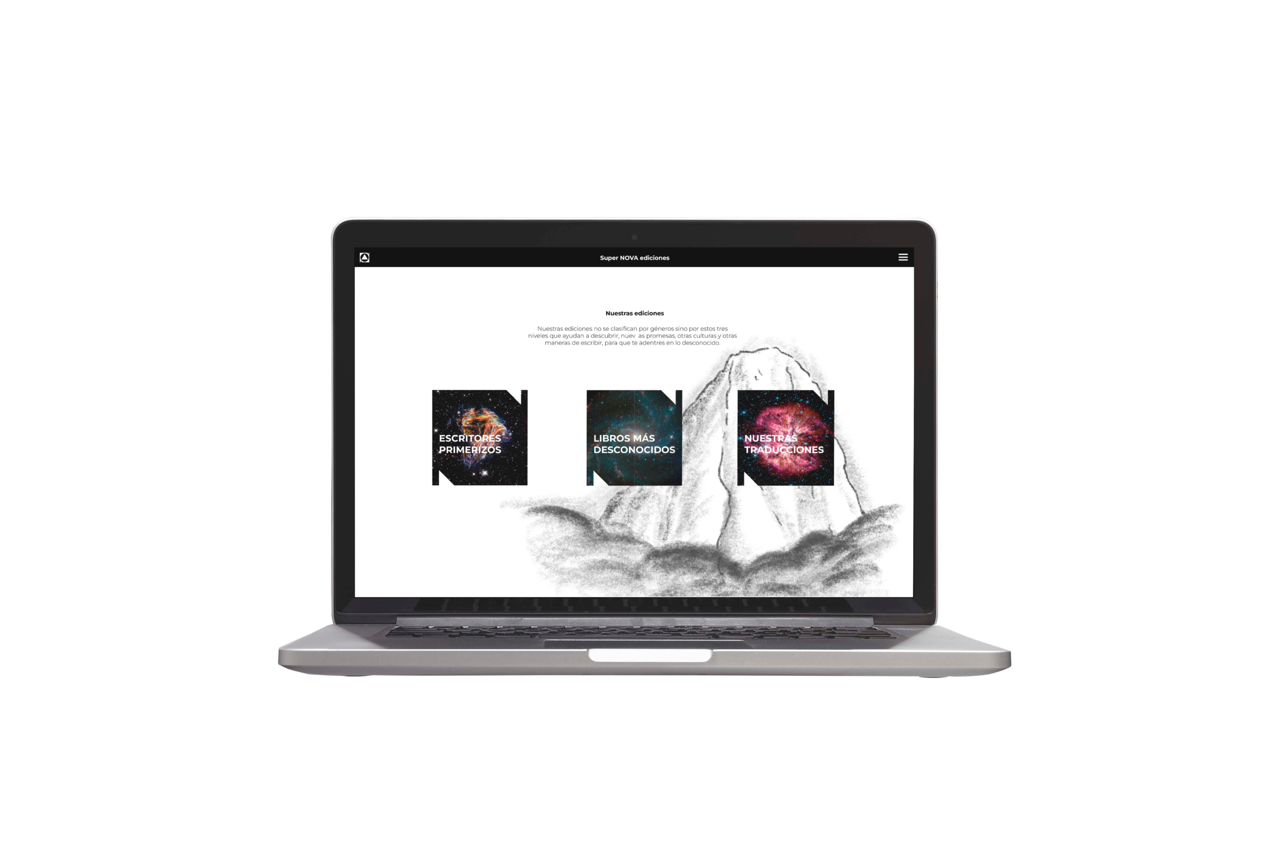 Portátil con la web de SuperNOVA y sus categorías.